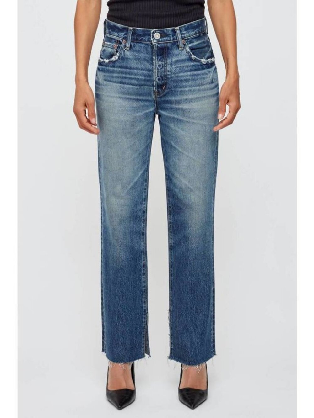 NWT Womens Moussy Vintage (Item-22) Button Gleason Straight Blue Denim Jeans 27